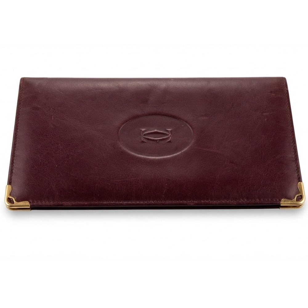 Cartier Must de Cartier Burgundy Leather Long Wallet Gold Corners Logo France